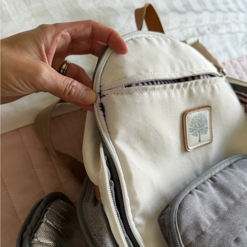Parker Baby Diaper Backpack - Full Zip Diaper Bag with Insulated Pockets - Cream